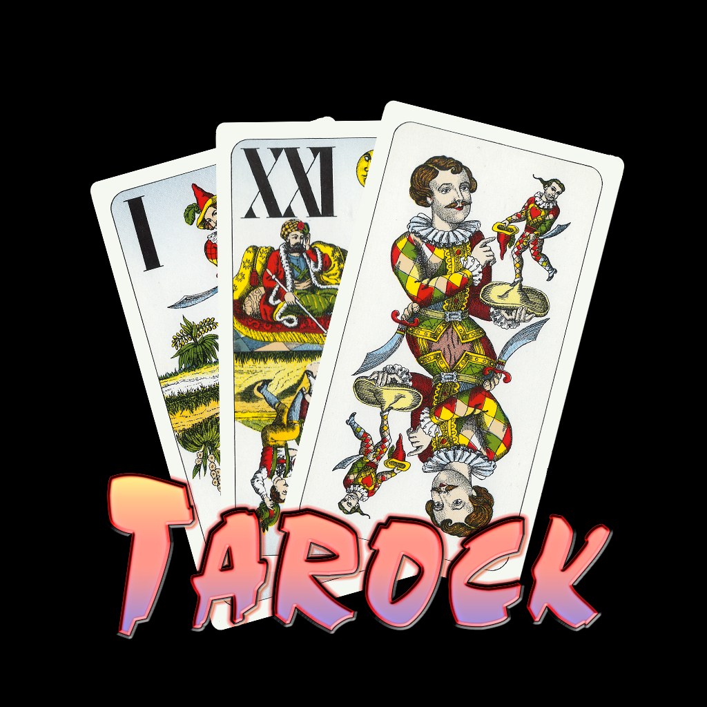 Tarock-Spielkarten (I, XXI, Sküs) mit Tarock-Schriftzug